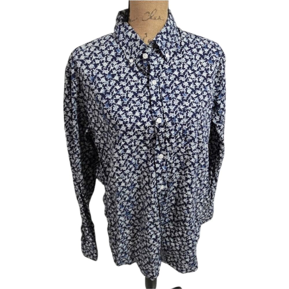 J. Crew Slim Fit Blue‎ & White Floral Men's Blue Buttoned up Shirt Size Large